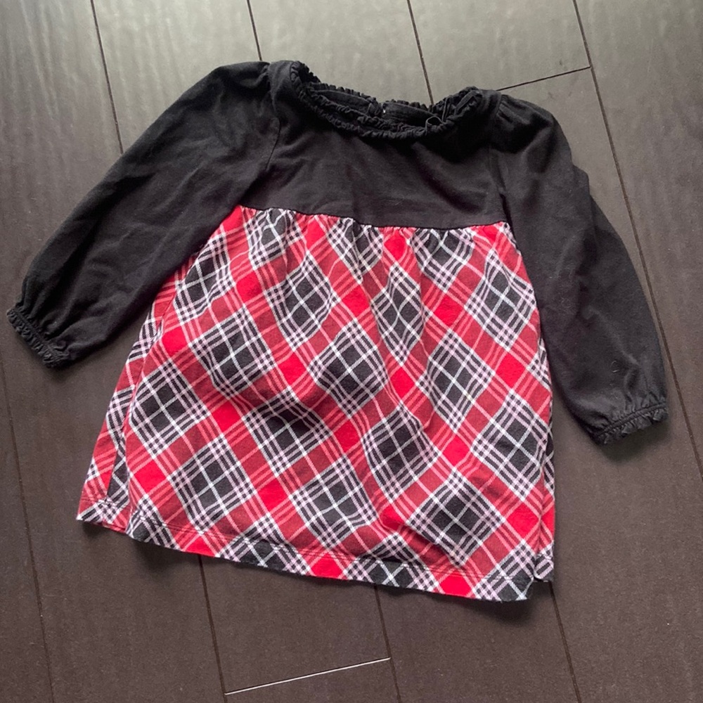 Jumping beans toddler girl long sleeve black & red plaid dress size 2T EUC